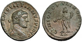 DIOCLECIANO. Follis. Lugdunum (295). Marcas: LA. R/ GENIO POPVLI ROMANI. RIC-2a. EBC. Escasa. Ex C. Dattari.
