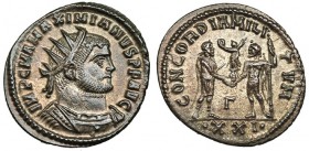 MAXIMIANO. Antoniniano. Heraclea (292-5). Marcas: G en el campo, .XX. en el exergo. R/ CONCORDIA MILITVM. RIC-295. EBC. Ex C. Dattari.