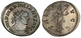 MAXIMIANO. Antoniniano. Lugdunum (290-4). Marca: C. R/ SALVS AVGG. RIC-422. R. P. O. EBC-. Muy escasa. Ex C. Dattari.