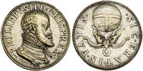 Medalla. Homenaje a la Gran Armada (1588). R/ SIC. ERAT. IN. FATIS. AE plateado 31mm. Grabador: IAC.TRICI. Fundición posterior. Pequeñas marcas. EBC-....
