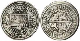 4 reales. 1684. 8 sobre 8 y 4 sobre 3. Segovia. CA-545. MBC-/MBC.
