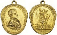 Medalla. México. 1809. El Comercio. AE dorado. 58 x 45mm, ovalada. Grabador: Suria. MPM-no. GRO-F/24b. Marcas. EBC-.