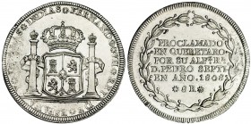 Medalla de proclamación con valor 8 reales. 1808. Querétaro. VI-1149. Finas rayas. Vanos de acuñación. Ligeramente abrillantada. EBC. Rara.