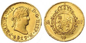 1/2 escudo. 1817. Madrid. GJ. VI-1222. Rayita en el rev. EBC-.