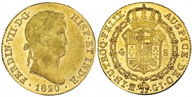 4 escudos. 1820. Madrid. GJ. VI-1425. Pequeñas marcas. B.O. EBC/EBC+.