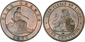 10 céntimos. 1870. Barcelona. OM. VII-6.