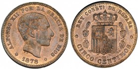 5 céntimos. 1878. Barcelona. OM. VII-43. B.O. EBC+.