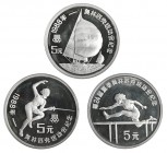 CHINA. Lote de 3 monedas. 5 yuan, 1988. KM-203, 204 y 202. Prueba.