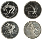 CHINA. Lote de 4 monedas. 10 yuan. 1990-1991. KM-302, 301, 300 A y 299. Prueba.