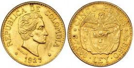 COLOMBIA. 5 pesos. 1927. KM-204. EBC.