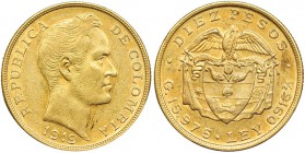 COLOMBIA. 10 pesos. 1919. KM-202. Pequeñas marcas. EBC.