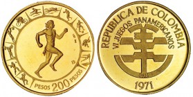 COLOMBIA. 200 pesos. 1971. Juegos Panamericanos. KM-249. Prueba.
