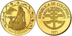 COLOMBIA. 500 pesos. 1971. Juegos Panamericanos. KM-251. Prueba.