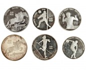 COREA DEL NORTE. Lote de 6 monedas. 200 won, 1991-1992, KM-49, 50 y 64; 500 won, 1989, 1990 y 1991, km-34, 40 y 63. Prueba.