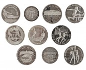 CUBA. Lote de 10 monedas. 1 peso, 1991, KM-389; 1 peso, 1989, KM-284; 5 pesos, 1989 , Km-224.2.; 10 pesos, 1990, KM-336.1., 344.1, 345, 362.1., 369; 1...