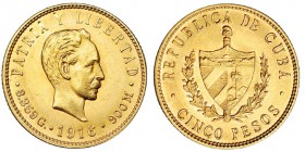 CUBA. 5 pesos. 1916. KM-19. EBC+.