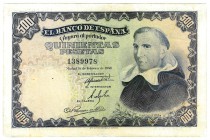 BANCO DE ESPAÑA. 500 pesetas. 2-1946. Sin serie. ED-D53. Restaurado. MBC.