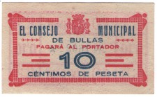 BILLETES MUNICIPALES. Bullas (Murcia). Consejo Municipal. S/F. 10, 25, 50 céntimos. y 2 pesetas. De EBC a BC+.