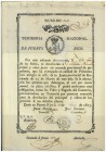 TESORERÍA NACIONAL DE PUERTO RICO. Préstamo de 25 pesos. 1813. 32,5 x 21 cm. Apuntes contables manuscritos en el rev. EBC. Muy escaso.