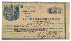 LA REPÚBLICA DE CUBA. Partido Revolucionario Cubano. Donativo Patriótico de 10,50 pesos. 1895. Pequeño taladro. MBC+.