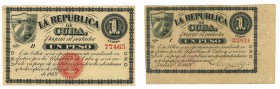 LA REPÚBLICA DE CUBA. 50 centavos y 1 peso (2). 1869. Un peso con fecha y firma, el otro sin fimas y sello en rojo. ED-CU27 y 28. Pick-54 y 55. EBC+(2...