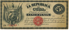 LA REPÚBLICA DE CUBA. 5 pesos. 1869. Sin fecha ni firma. Sello en rojo. ED-CU29. Pick-56a. Encapsulado PMG55. EBC+.