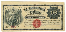 LA REPÚBLICA DE CUBA. 10 pesos. 1869. Sin fecha ni firma y sello rojo. ED-CU30. Pick-57. EBC. Rara.