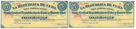 LA REPÚBLICA DE CUBA. Junta Central Repúblicana de Cuba y Puerto Rico. 5 pesos. 1869. Pareja correlativa. ED-CU33. Pick-62. EBC+. Rara.