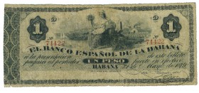 BANCO ESPAÑOL DE LA HABANA. Peso 1879. ED-CU-51. Pick-27. BC.