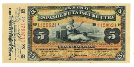 BANCO ESPAÑOL DE LA HABANA. 5 pesos. 1897. Con matriz. ED-CU69. Pick-48. Plancha.