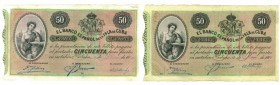 BANCO ESPAÑOL DE LA HABANA. Lote de 2 billetes. 50 pesos. 1896. ED-CU71. Pick-50. EBC y MBC+.