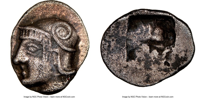 GAUL. Massalia. Ca. 475-460 BC. AR obol (11mm). NGC Choice XF. Head of Athena le...