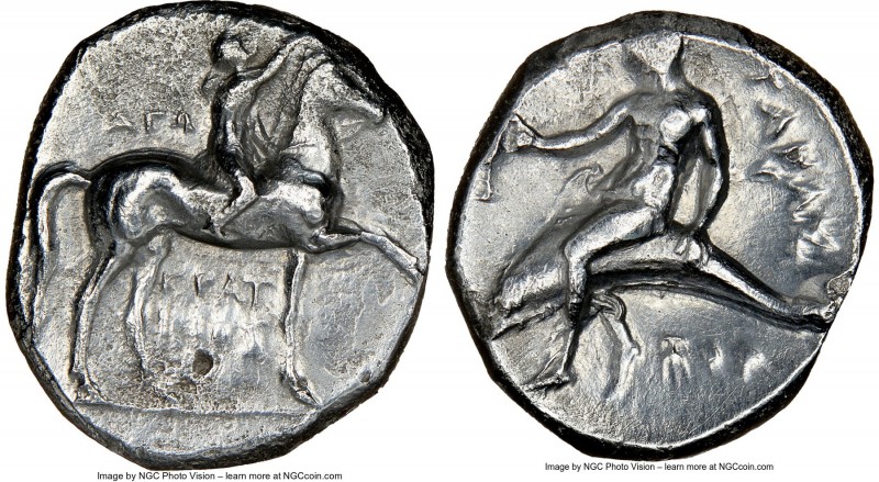 CALABRIA. Tarentum. Ca. early 3rd century BC. AR stater or didrachm (21mm, 11h)....