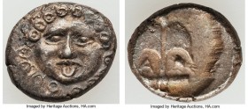 THRACE. Apollonia Pontica. Ca. late 5th-4th centuries BC. AR drachm (15mm, 2.79 gm, 1h). XF. Facing Gorgoneion, hair of coiled serpents, with protrudi...