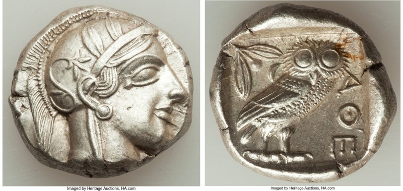 ATTICA. Athens. Ca. 440-404 BC. AR tetradrachm (24mm, 17.15 gm, 5h). AU. Mid-mas...