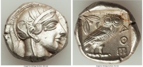 ATTICA. Athens. Ca. 440-404 BC. AR tetradrachm (24mm, 17.15 gm, 5h). AU. Mid-mass coinage issue. Head of Athena right, wearing crested Attic helmet or...