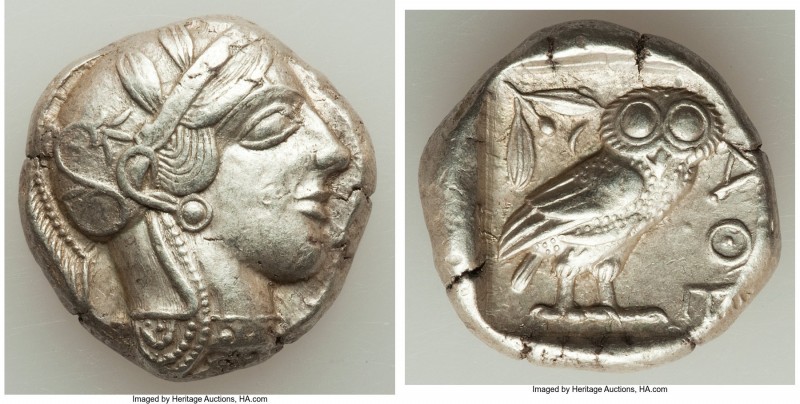 ATTICA. Athens. Ca. 440-404 BC. AR tetradrachm (25mm, 17.19 gm, 2h). AU. Mid-mas...