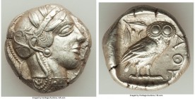 ATTICA. Athens. Ca. 440-404 BC. AR tetradrachm (25mm, 17.19 gm, 2h). AU. Mid-mass coinage issue. Head of Athena right, wearing crested Attic helmet or...