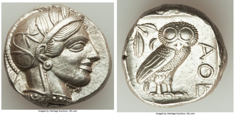 ATTICA. Athens. Ca. 440-404 BC. AR tetradrachm (24mm, 17.20 gm, 1h). AU. Mid-mas...