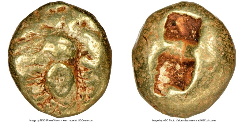 IONIA. Ephesus. Ca. 600-550 BC. EL third-stater or trite (13mm, 4.66 gm). NGC Fi...