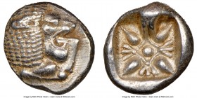IONIA. Miletus. Ca. late 6th-5th centuries BC. AR 1/12 stater or obol (10mm). NGC Choice AU. Milesian standard. Forepart of roaring lion left, head re...