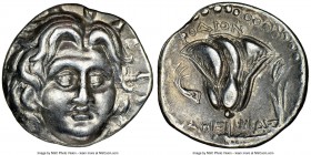 CARIAN ISLANDS. Rhodes. Ca. 230-205 BC. AR didrachm (21mm, 1h). NGC XF, die shift. Ameinias, magistrate. Radiate facing head of Helios, turned slightl...