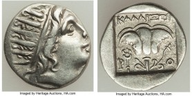 CARIAN ISLANDS. Rhodes. Ca. 88-84 BC. AR drachm (14mm, 1.85 gm, 11h). Choice VF. Plinthophoric standard, Callixei(nos), magistrate. Radiate head of He...