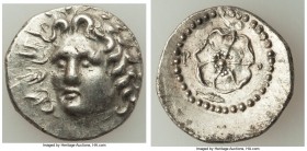 CARIAN ISLANDS. Rhodes. Ca. 84-30 BC. AR drachm (19mm, 4.05 gm, 12h). AU, gouge. Radiate head of Helios facing, turned slightly left, hair parted in c...