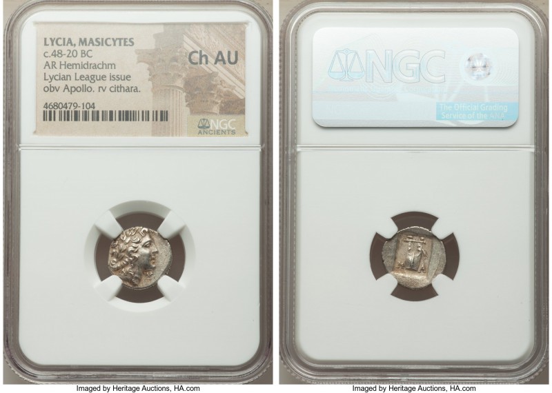 LYCIAN LEAGUE. Masicytes. Ca. 48-20 BC. AR hemidrachm (164mm, 1h). NGC Choice AU...