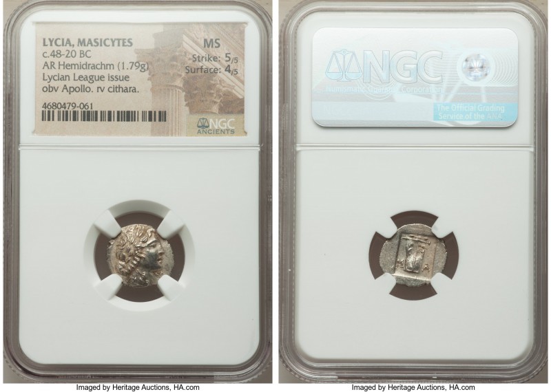 LYCIAN LEAGUE. Masicytes. Ca. 48-20 BC. AR hemidrachm (15mm, 1.79 gm, 12h). NGC ...