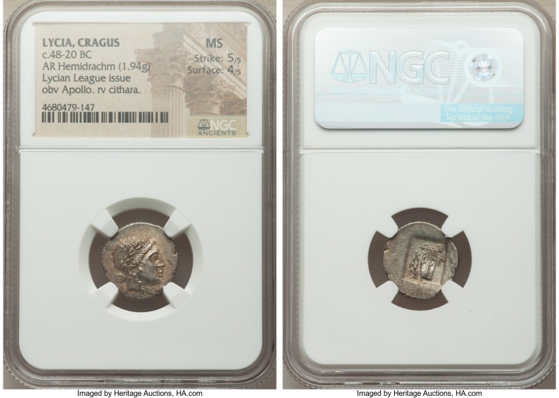 LYCIAN LEAGUE. Cragus. Ca. 48-20 BC. AR hemidrachm (17mm, 1.94 gm, 1h). NGC MS 5...