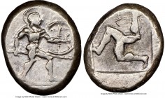 PAMPHYLIA. Aspendus. Ca. mid-5th century BC. AR stater (21mm, 5h). NGC Choice VF. Helmeted nude hoplite warrior advancing right, shield in left hand, ...