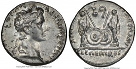 Augustus (27 BC-AD 14). AR denarius (17mm, 3.82 gm, 1h). NGC Choice AU 4/5 - 4/5. Lugdunum, 2 BC-AD 4. CAESAR AVGVSTVS-DIVI F PATER PATRIAE, laureate ...
