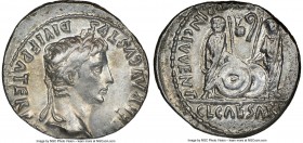 Augustus (27 BC-AD 14). AR denarius (20mm, 11h). NGC XF. Lugdunum, 2 BC-AD 4. CAESAR AVGVSTVS-DIVI F PATER PATRIAE, laureate head of Augustus right / ...
